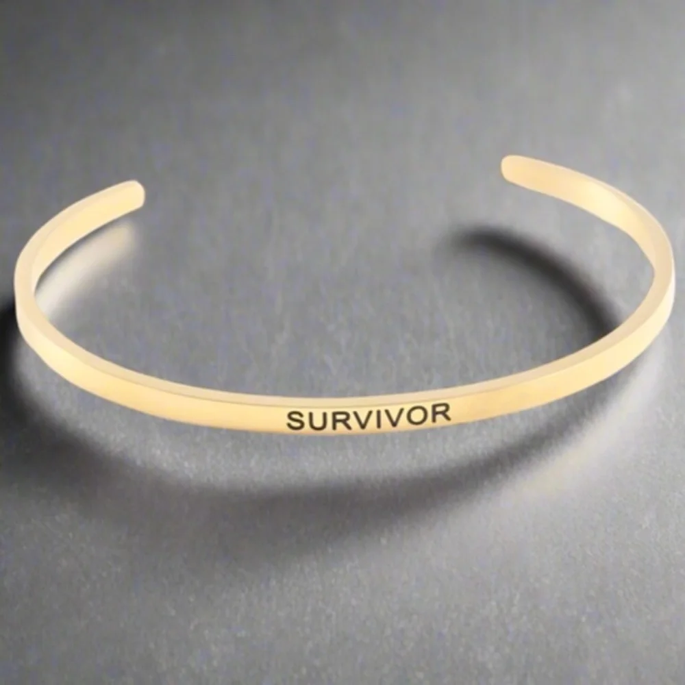 Womens Stainless Steel Gold Tone Survivor Bracelet Inspirational‎ Symbolic - Picture 4 of 7
